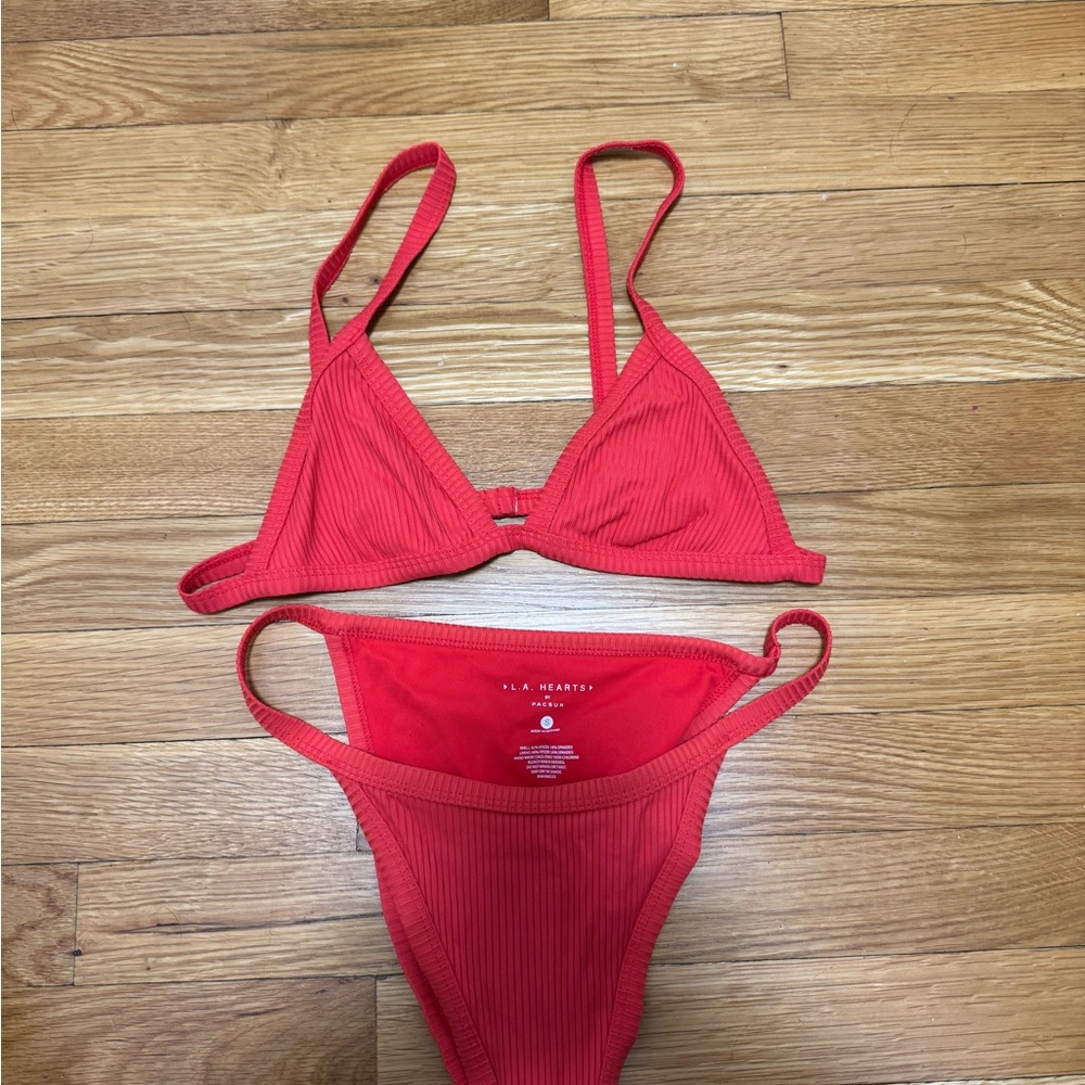 Red Ribbed Bikini Set